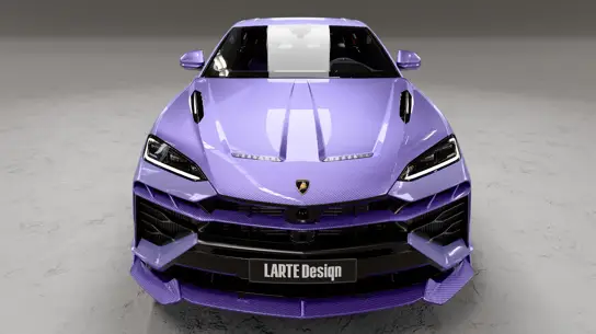 Lamborghini Urus LARGENDA получил 15 деталей из сиреневого dry carbon, капот массой 9 кг и одобрение KBA